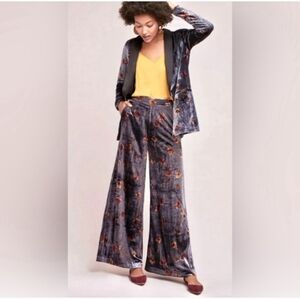Anthropologie Velvet Wide Leg Pants - Gray and Orange Floral